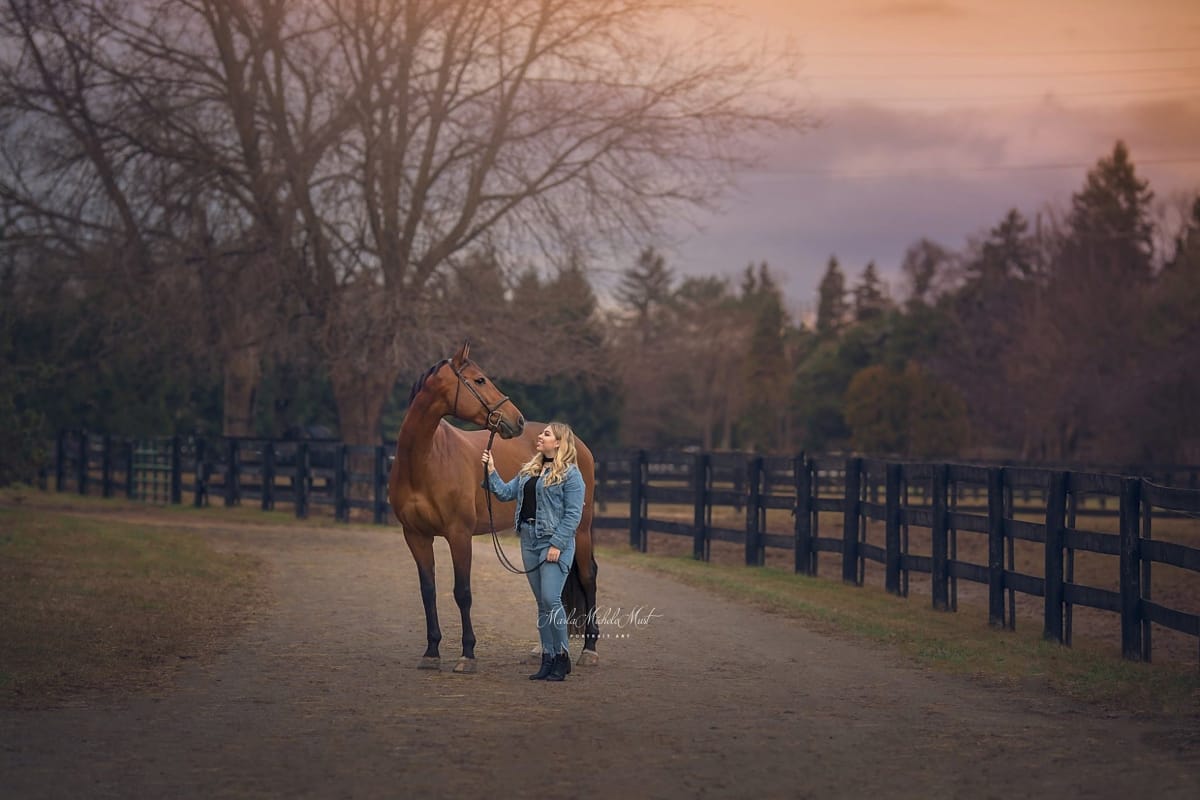 Photograph by a Detroit equine photographer, capturing the joy between a horse and its owner near a fence.